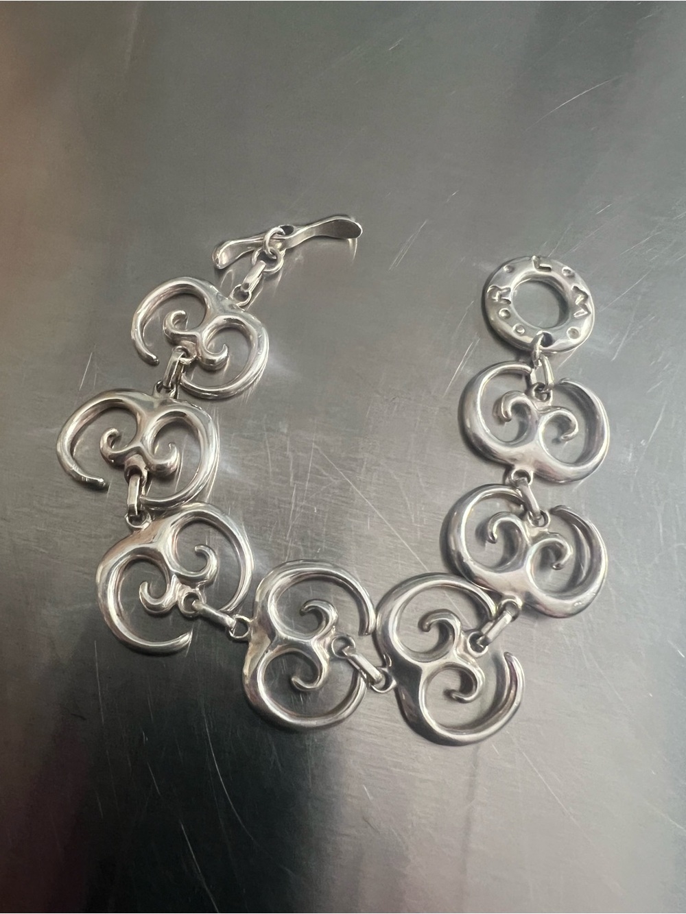 Heavy Sterling Silver TLM Studio Scroll Link Bracelet - Silver 49.08 grams